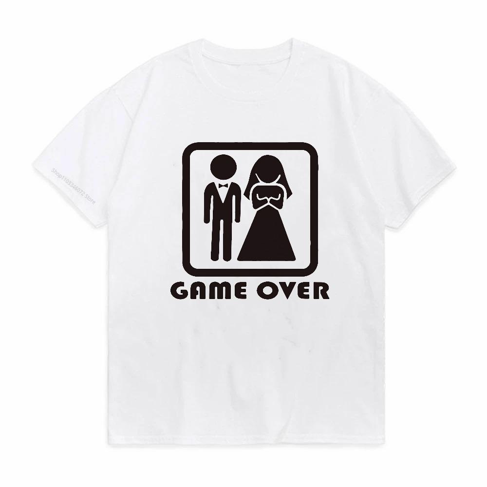 Game Over Bride Groom Bachelor Party Funny Tshirt Unisex Short Sleeve Camisetas Fashion Streetwear Tee