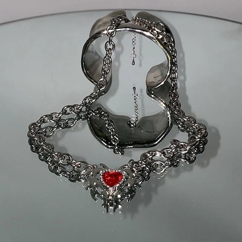 Zircon Love Pendant Necklaces Alloy Material Heart Pendant Necklaces Thick Chain Necklaces Party Jewelry Gift for Women