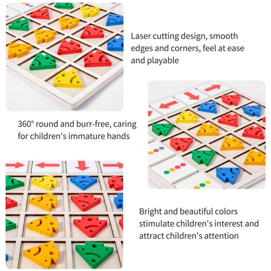 Children Wooden Montessori Toys Kids Logical Thinking Training Direction Color Cognition Early Learning Educational Board Game
