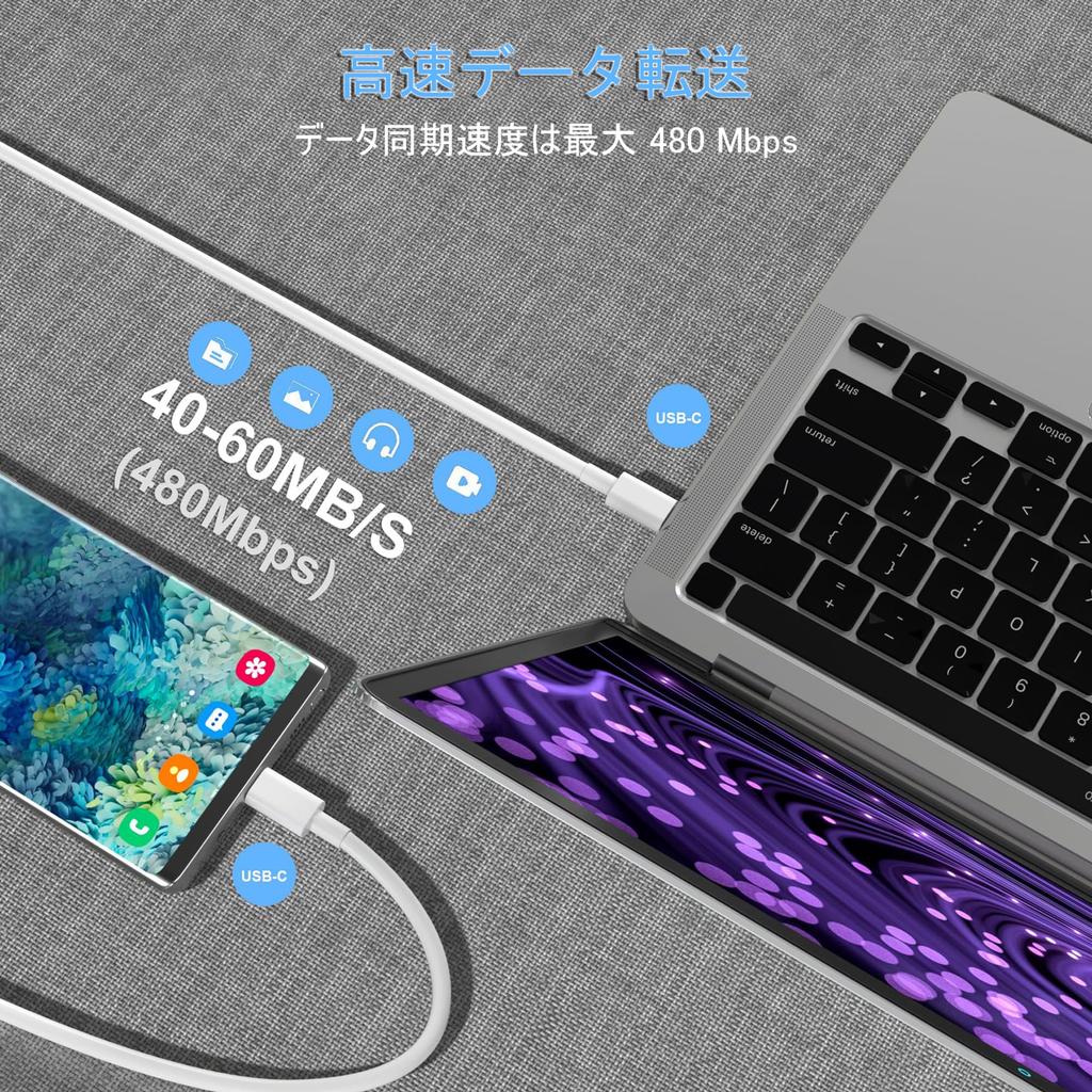 Genuine PD 60W Fast to Data High Breakage No Video USB Type C to Type C Cable for iPhone MacBook iPad and other USB-C Cable, 2M, 2-Pack, Compatible,