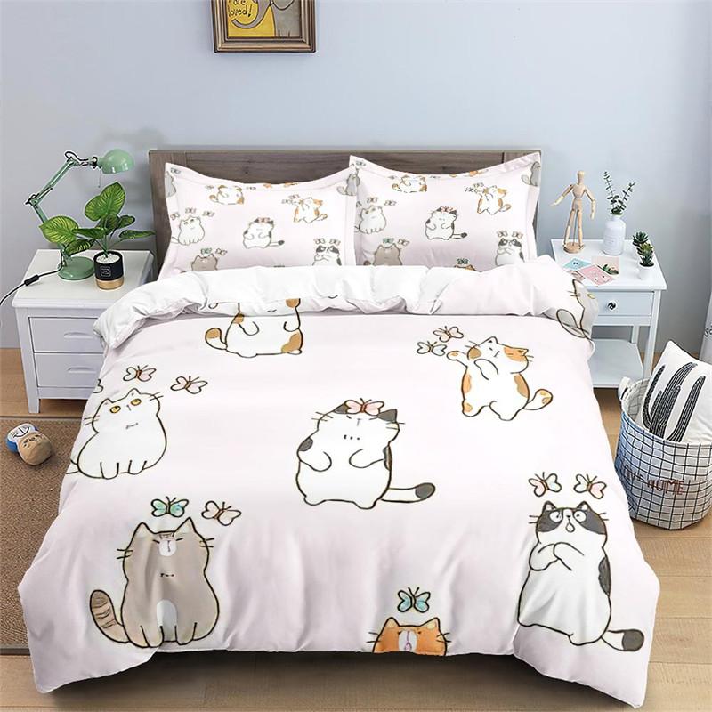 Cartoon Cat Duvet Cover Twin For Kids Teen Bedroom Decor Microfiber Cute Cartoon Animal Pet Kitten Bedding Set With 2 Pillowcase