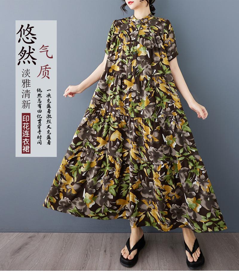 

Летнее Новое Платье с Короткими Рукавами и Круглым Вырезом, Однобортное, Повседневное, для Отпуска, Свободного Кроя, Богемное, Иностранной Торговли, Женское Large size average size