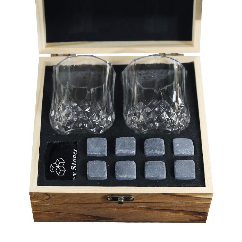 Bestselling Whiskey Chilling Stones Gift Set - Square Ice Cubes with Wooden Box for Wine