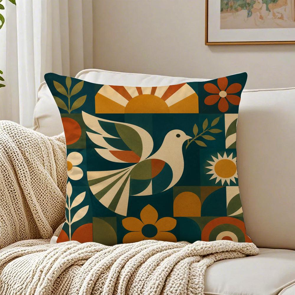 Peace Dove White Bird Cushion Cover Breathable Short Plush Cushion Covers Machine Washable WrinkleResistant Soft Durable
