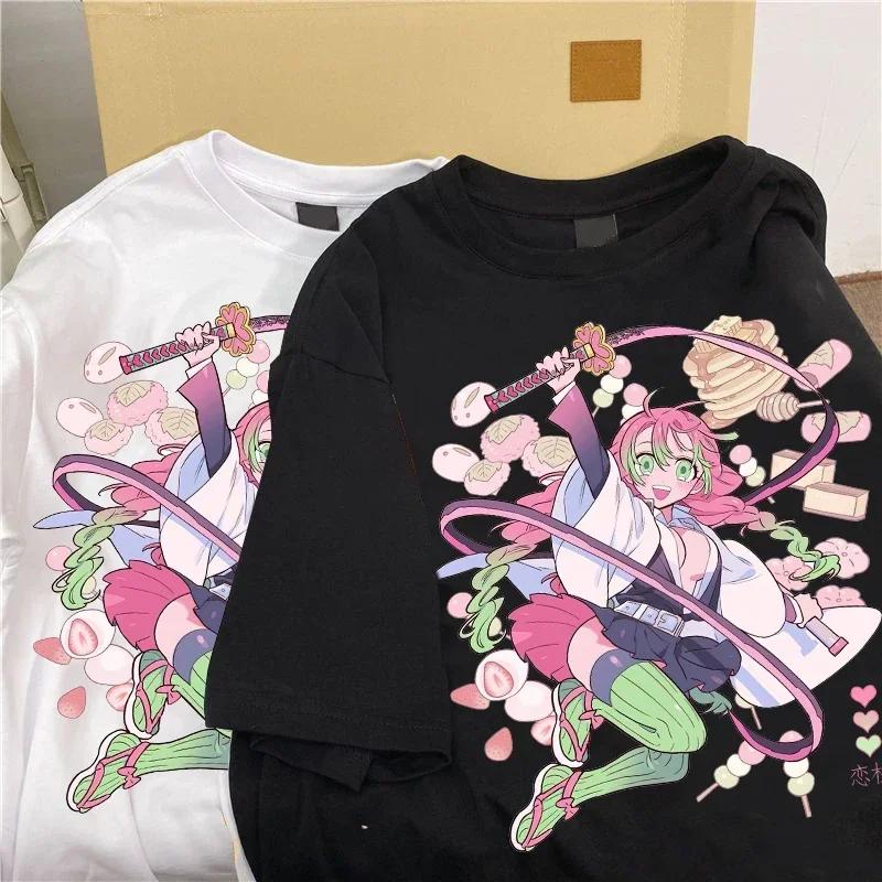ZX Tee Printed Loose Tops Summer Black T-shirt Anime Cartoon T-shirt Female Demon Slayer Kanroji Mitsubishi Printed Clothes Fashion Y2K