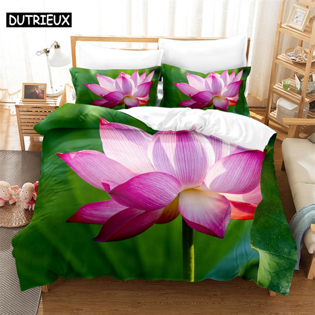 Zielony Liść Lotos Królowa Pościel Zestaw Poszewka na Kołdrę Zestaw Pościeli Dziecięcej Drukowanie Cyfrowe Pościel Rozmiar Królewski Poszewka na Kołdrę Zestaw Pościeli