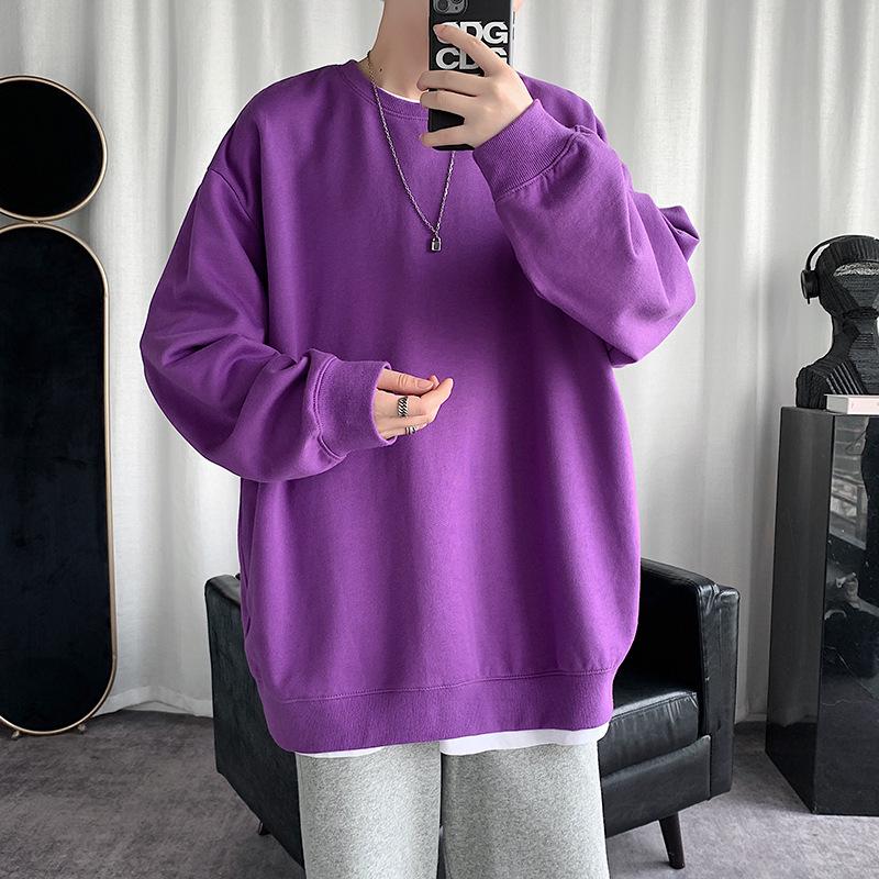 

2025 Мужская модная однотонная толстовка с круглым вырезом, свободный крой, без капюшона, тонкий фасон для весны и осени, доступны большие размеры 5XL