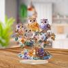 Owls Perched Tree Ornament, 2D Acrylic Owl Decoration with Base, Colorful Owl Flower Tree Ornament for Desktop Bookshelf Decor