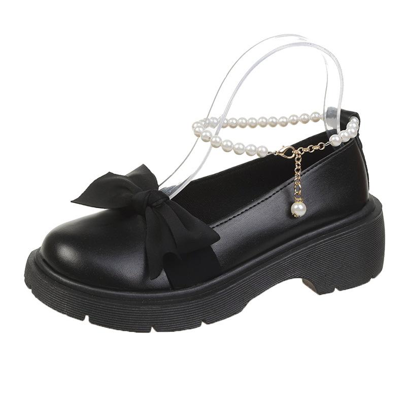 Women Thick Platform Mary Janes Lolita Shoes Party Pumps Summer 2024 New Sandals Bow Chain Mujer Shoes Fashion Oxford Zapatos