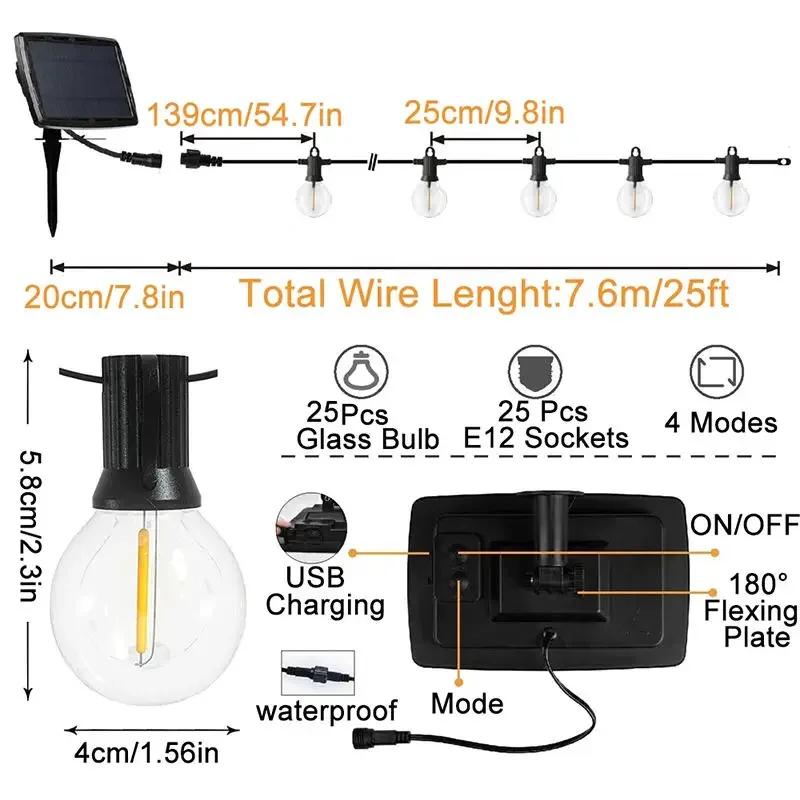 Outdoor G40 Solar String Light 50 Bulbs Wedding Christmas Decoration  2025 Garden Lights Street Garland Camping Fairy Lights