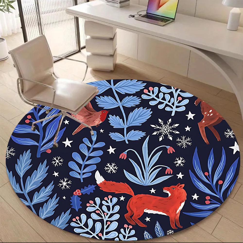 1PC Winter Wildlife Office Round Area Rug, Mat Suitable For Office, Under Office Chairs Bedroom Living Room Home Decor, Room Deco