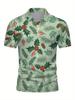 Men's Short-Sleeve Polo Shirt with Lapel Collar & Button Placket - Full-Body Christmas Print Button-Front Suitable for Dates, Beach Vacations, Machine