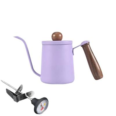 350ML Pour Over Kaffeekanne Edelstahl Temperaturmesser Schwanenhals Kaffeekanne Verbrühschutz Holzgriff Handbrühkessel