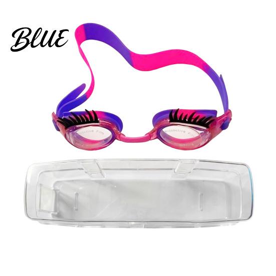 PC Lenses Goggles Kids Swim with Eyelashes Waterproof No Leakage Anti-Fog UV Adjustable Headband Protection Clear Lens Boys Girls Silicone Swimming