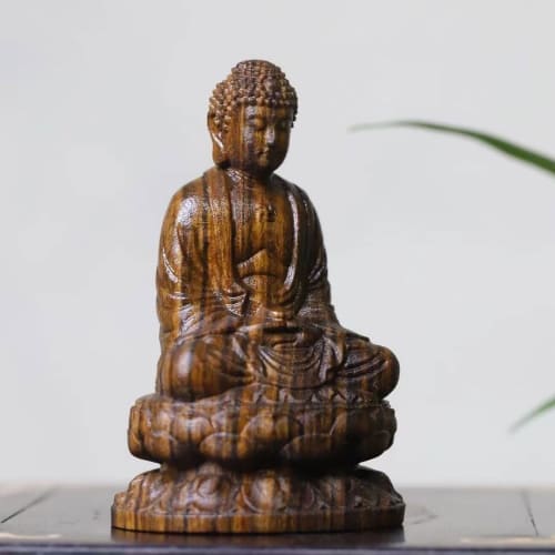 Miniature Shakyamuni Buddha Statue, Wood Carving, Seated Shakyamuni Buddha Statue, Buddha Sculpture, Buddha, Buddha, Principal Buddha Statue for Buddh
