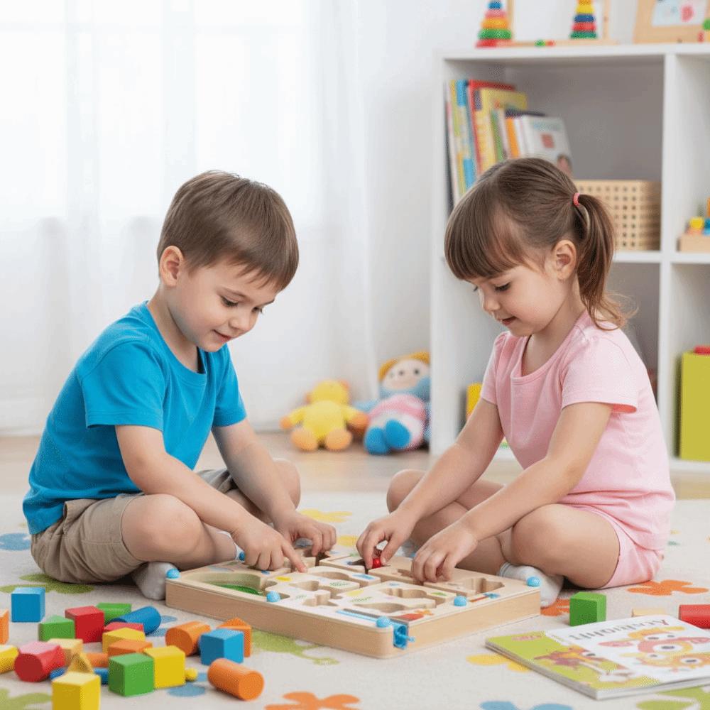 Magnetic Beads Magnetic Maze Toy Color Sorting Montessori Wooden Puzzle  For Boys Girls