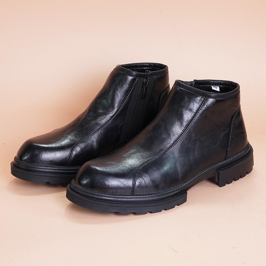 

Ботинки Martin с боковой молнией, мужские флисовые британские кожаные ботинки Tooling, зимние, увеличивающие рост, средняя помощь, короткие ботинки Chelsea 44