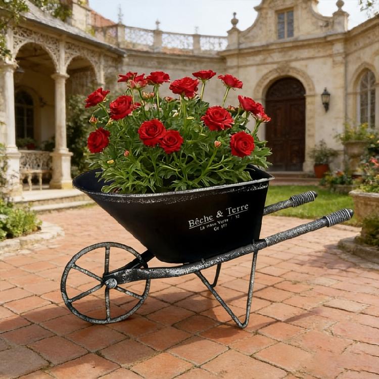 Retro Iron Planter Flower Container Wheelbarrow Flowerpot For Entrance Living Room Garden Patio Yard And Balcony Display