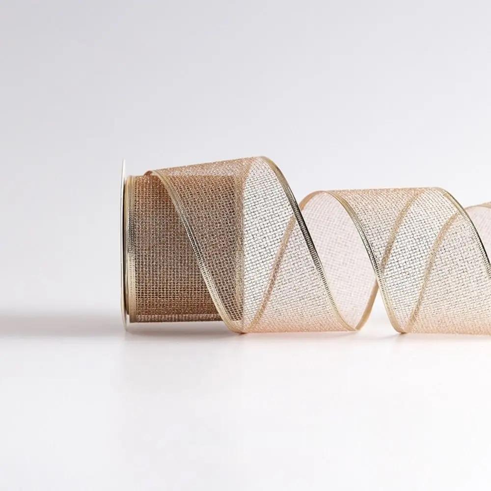 10 Yards Christmas Ribbons Imitation Hemp Material Champagne Gold Weave Ribbon Wired Edge Christmas Gift Packaging