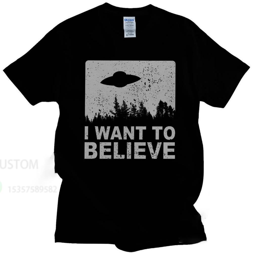 Stylish Male The X Files I Want To Believe Tshirt Crew Neck O-Neck Cotton T-Shirt Alien UFO Area 51 Tee Shirt Oversized Tops Tee