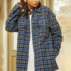 Vans Color-Block Plaid Logo Print Long Sleeve Shirt Women Tops Blue VN0A7TNT2T9