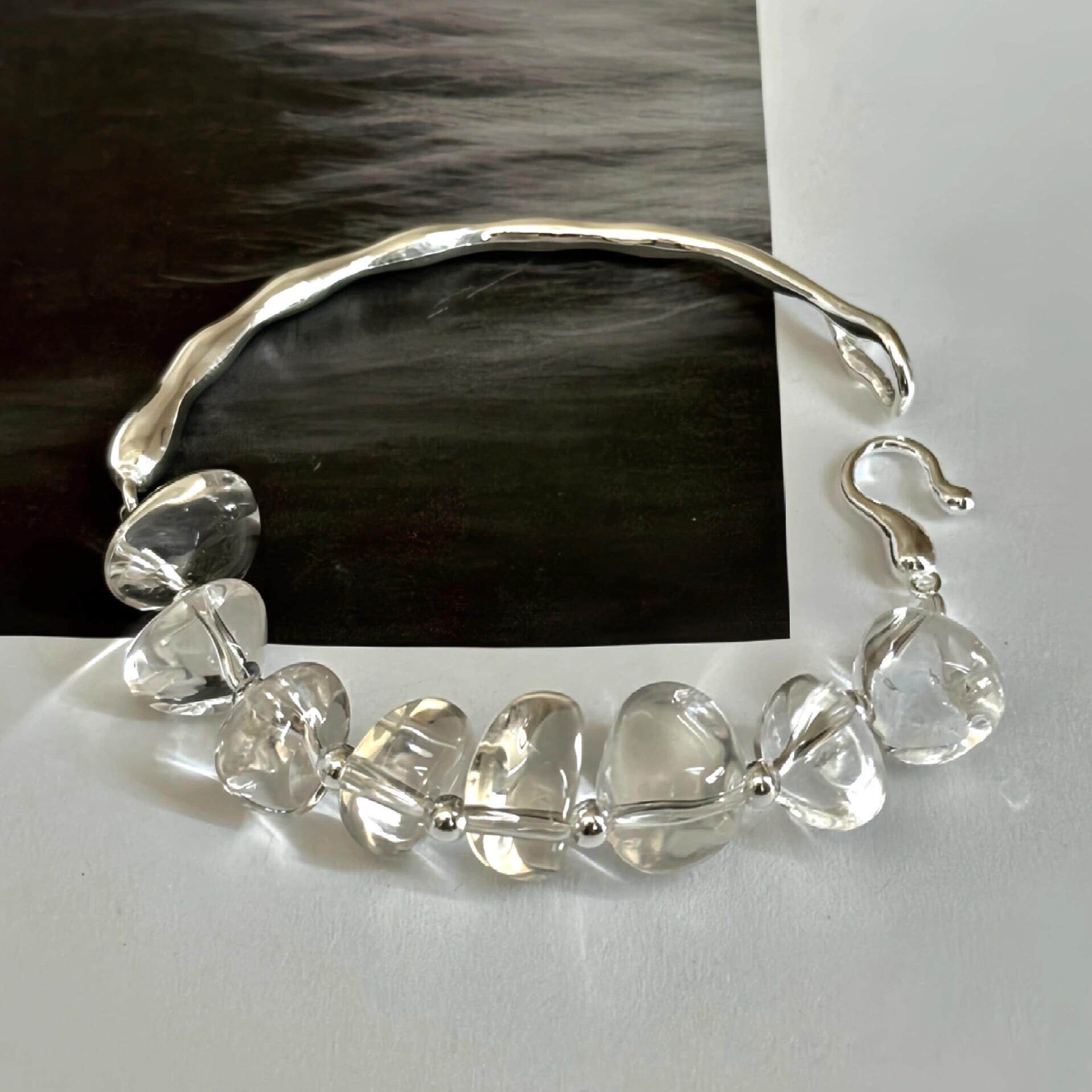 S925 Sterling Silver Crystal Bracelet Liquid Metal Style Quiet Luxury Organic Chic Minimalist Gift