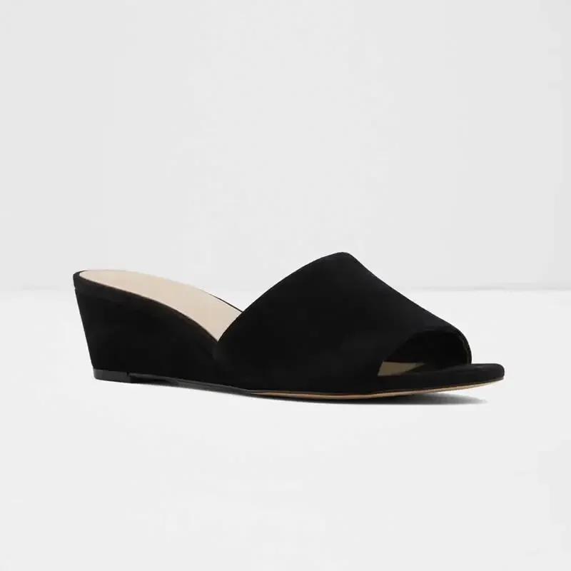Women Temperament Slippers 3cm Velvet Mules Wedge Sandals Slipper Open Toe High Heels Casual Dress Party Woman Shoes Plus Size