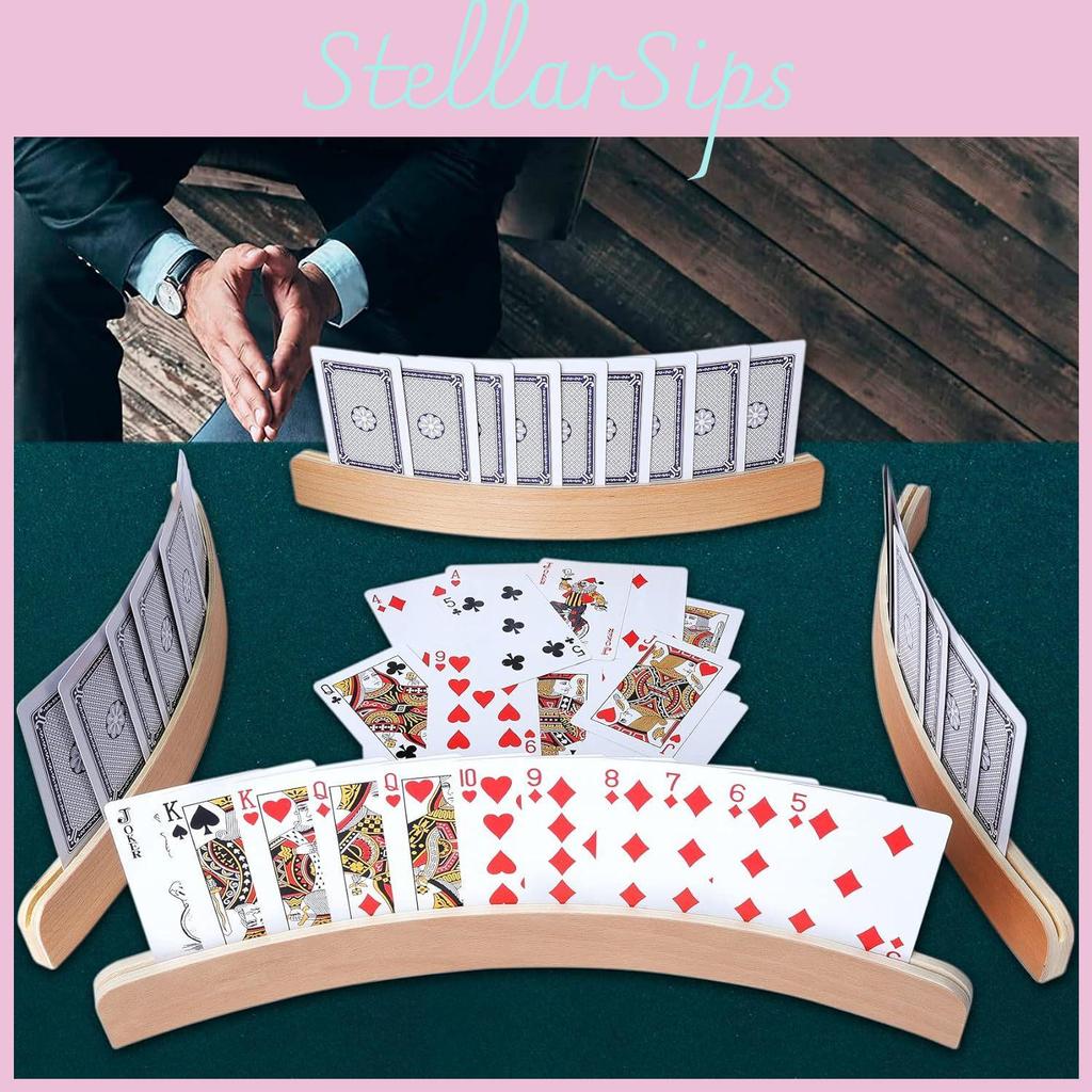 Modern Wooden Playing Card Stand With Long Arms For Home Game Use