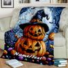 1PC Custom Name Halloween Jack-o'-lanterns Hat Outdooor Flannel Blankets Throw Blanket All-Season Throw Gift Bedspread for Couch, Bed, Camping Holiday