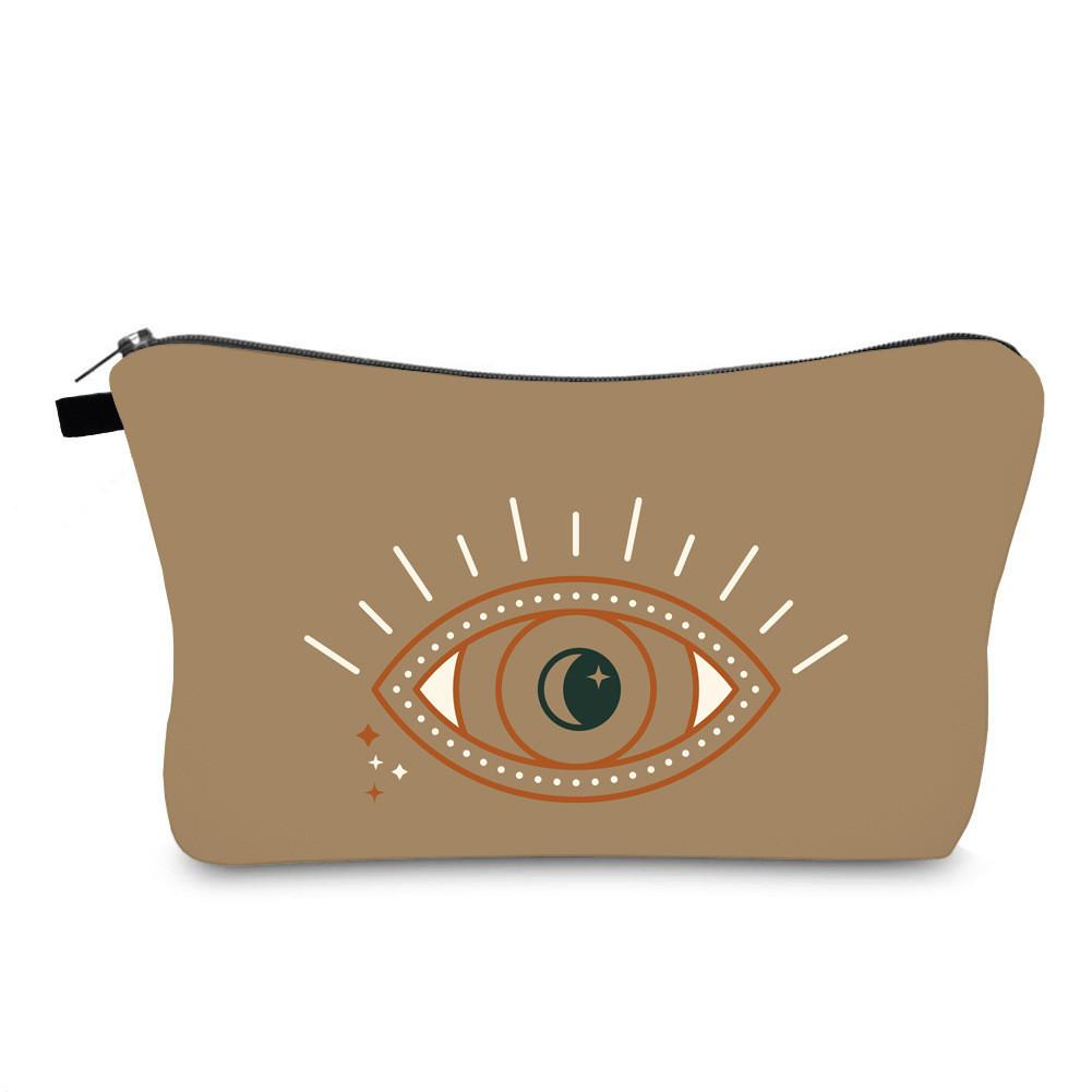 Evil Eye Print Makeup Bag Vintage Style Travel Storage Pouch Portable Hand Clutch Toiletry Bag
