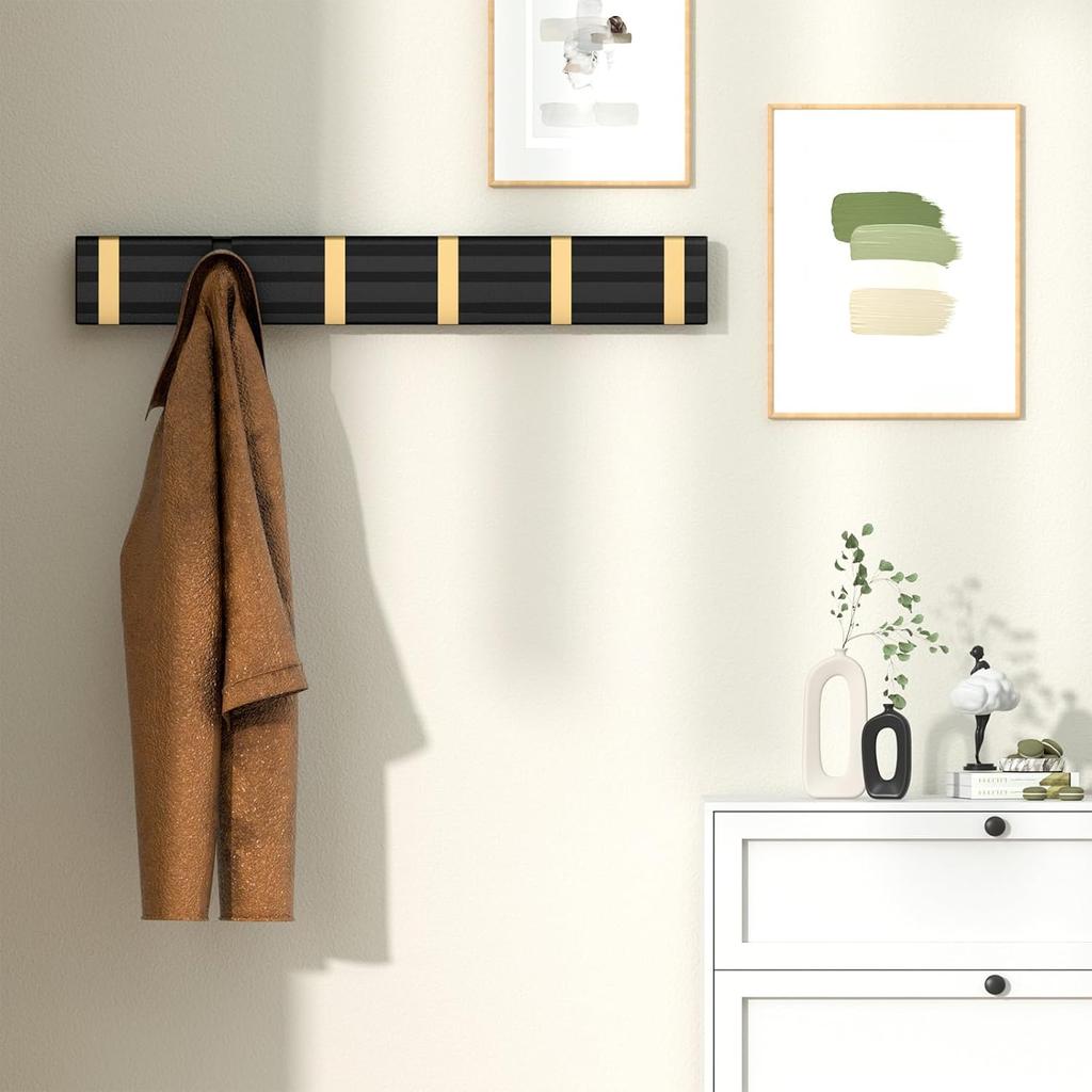 Coat Rack Wall Mounted, Metal Heavy Duty Wall Coat Hooks,Modern Coat Hanger Wall with 6 Flip-Down Hooks,Hook Rack Rail for Clothes, Keys, Hats,