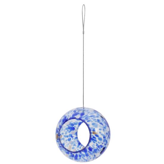 Colorful Glass Bird Feeder Fly Through Round Bird Feeder Outside Hanging Feeder to Attract Wild Birds for Garden Yard Deck Patio Decor