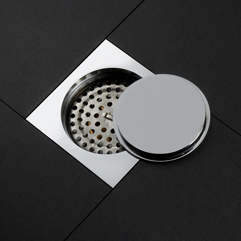Floor Drain Brass Anti-odor Bath Drain Deodorization Square Kitchen Toilet Shower Room Cover Large Drainage Black 10*10CM