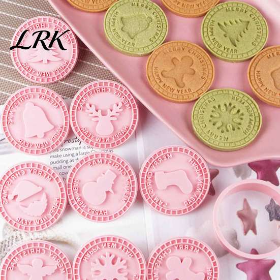 Reusable Food Safe Cutters 9 Pcs Christmas Cookie Cutter with Stamps Set, 3D Pressable Biscuit Plunger Mold, Easy Release Molds Gingerbread