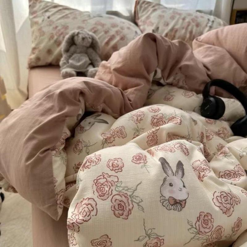 

Light Luxury Class A Maternal And Infant Grade Small Bamboo Cotton Washed Cotton Sheet Four-Piece Set University Quilt Cover Single 3Pcs Set 1.2 Sheet3pcs quilt 1.5*2m