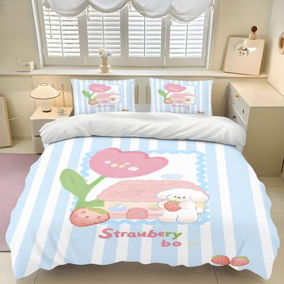 Copripiumino Carino con Coniglietti Set Federe per Cuscino Casa Camera da Letto Adulti Bambini Piumone Biancheria da Letto