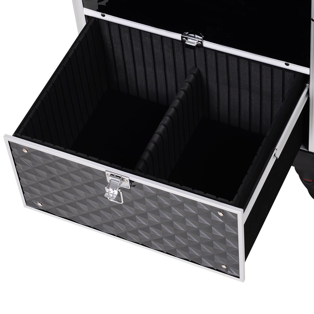 Makeup Trolley Suitcase Cosmetic Vanity Case With Adjustable Telescopic Handle 34L X 25W X 62H Cm Aluminum Black