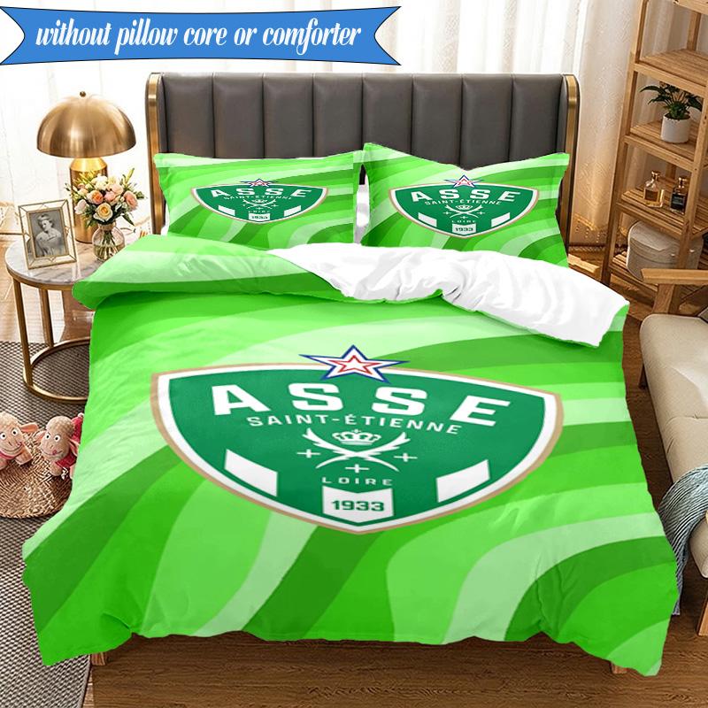 3PCS Asse Saint-etienne Crest Bedding Set 2D Printing (Includes 1 Duvet Cover + 2 Pillowcases Coreless), Bedroom decor,Fan gift