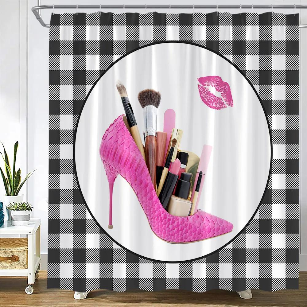 Vintage Paris City Scenery Shower Curtain Tower Pink Rose Flower Painting Spring Bathroom Decor Waterproof Screen With Hooks