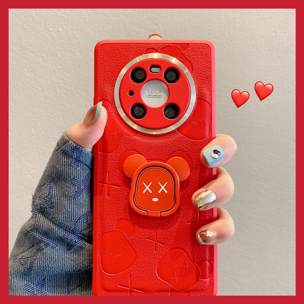 Huawei Pura70U Phone Case, Trendy Brand Violent Bear Mate60pro Leather Embossed Nova12 Drop Case