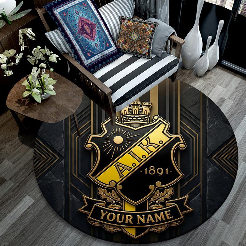 Custom Name AIK Round Area Rug,Carpet Rug for Living Room Bedroom Sofa Playroom Decor,Non-slip Floor Mat