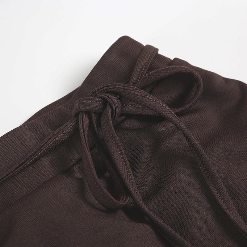 Women's Retro False Two-piece Micro Trousers Trouser Skirt Design Sense of Pure Colour Pleated Slim Thin Fashion Casual Trousers