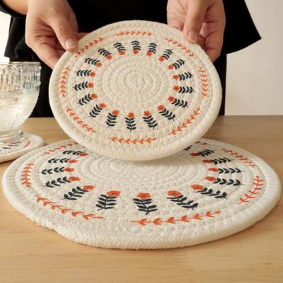 Handwoven Cotton Rope Placemat with Original Print Heat-Resistant Non-Slip Round Table Mat