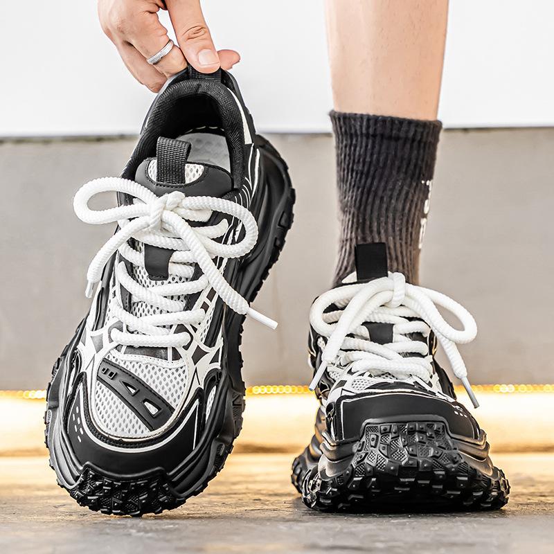 Men's shoes spring and autumn new mesh breathable thick-soled dad shoes men's sports and leisure shoes student running trendy shoes men