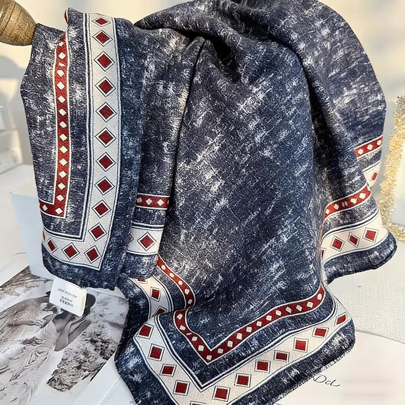 1116 New Year's New Fashion Silk Wool 61cm Square Scarf Women's Casual Outer Protective Silk Hair Scarf Shawl