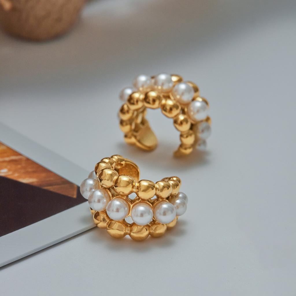 Yori Personalized Imitation Pearl Three Layer Ear Clip for Women Golden 18K Plated Stainless Steel Fashion Holiday Jewelry Gift