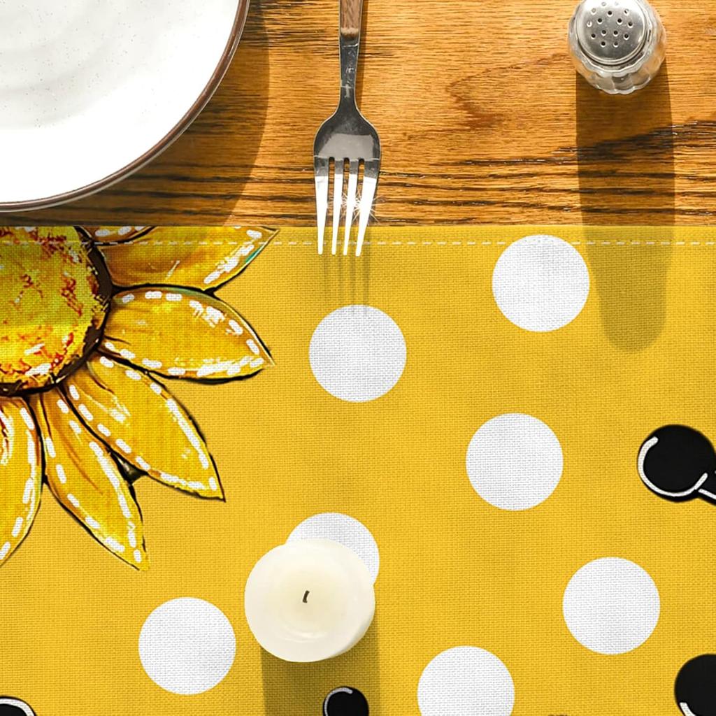Summer Decorations Sunflower Table Runner Spring Summer Floral Bee Table Cover Summer Sunflower Decor Spring Summer Decorations for Home Party