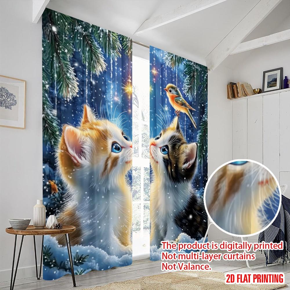 2pcs,2D Plane Printing Popular Curtain Panels Starry Friends Versatile Fabric (without Rod) Gifts for Bedroom, Living Room,