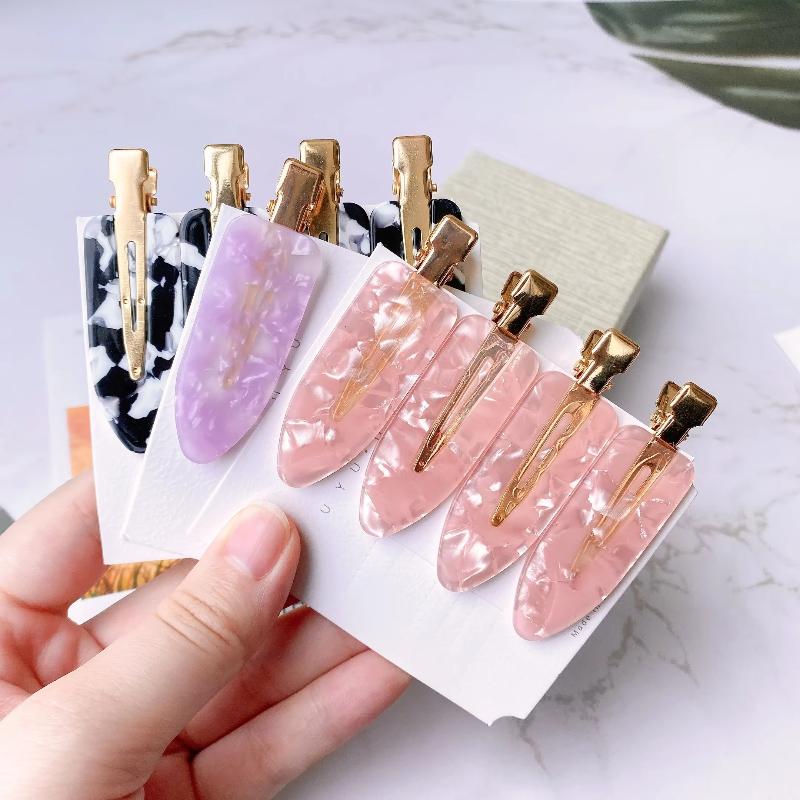 2Pcs No Crease Acrylic Hair Clips With Gold Metal Clasp And Marble Pattern Perfect For Daily Wear Party Hairstyling