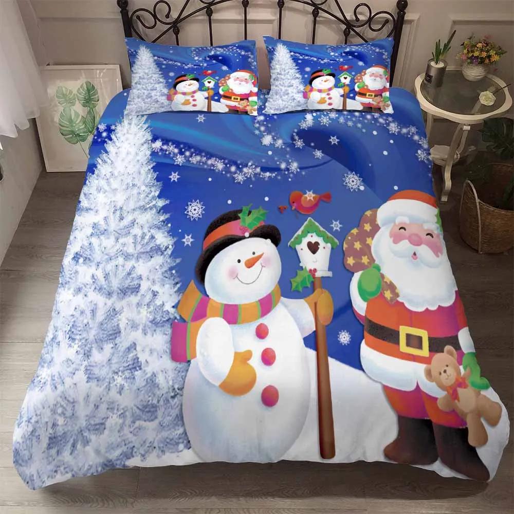 Printed Snow Santa Duvet Cover Sets King Size Bedding Set Soft Comfortable Bed Linens Bedclothes Home Textile For Christmas New